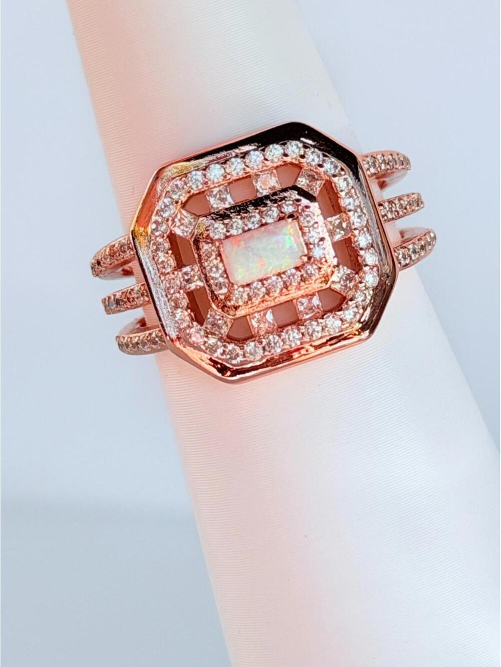 Bomb Party October Ring Sz 8 "Lined In Grace" White Opal on Rose Gold